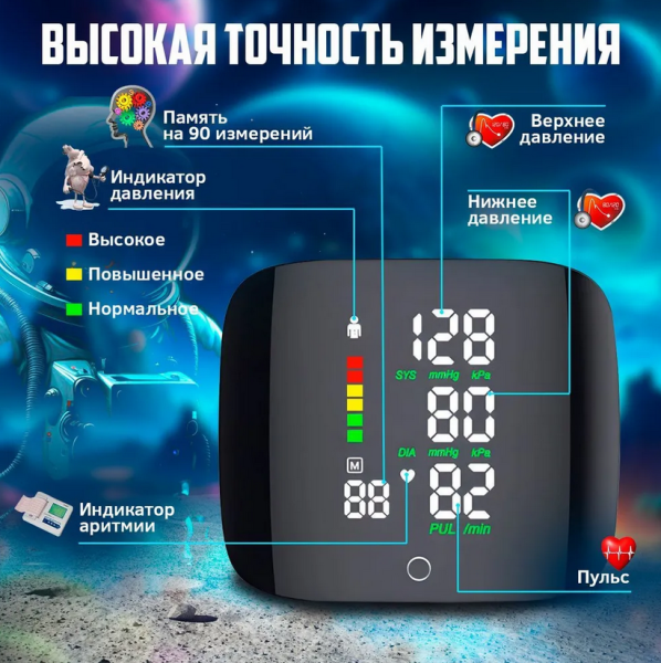 Тонометр автоматический на запястье Intelli System с голосовым сопровождением на русском языке в пластиковом боксе